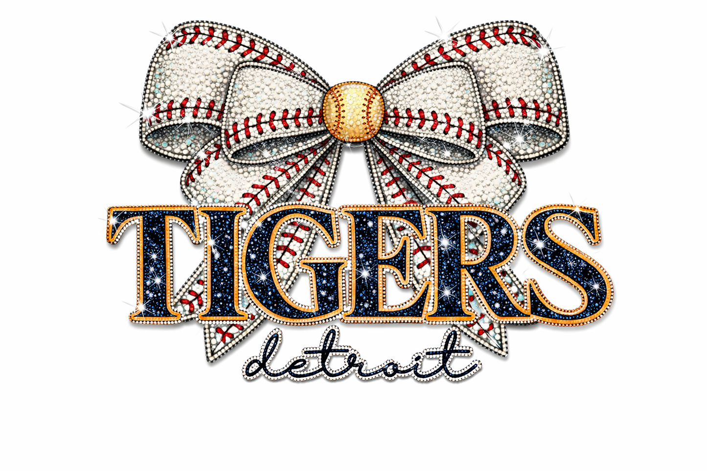 Faux glitter Tigers Detroit bow dtf transfer