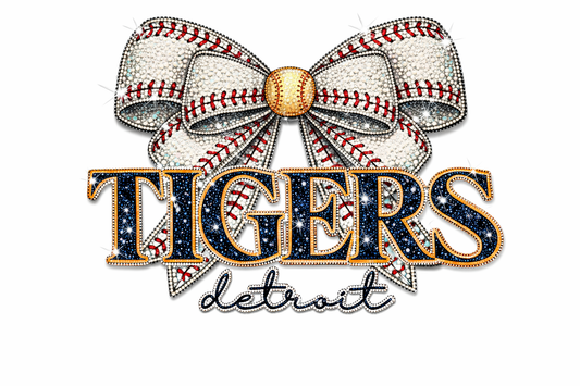 Faux glitter Tigers Detroit bow dtf transfer
