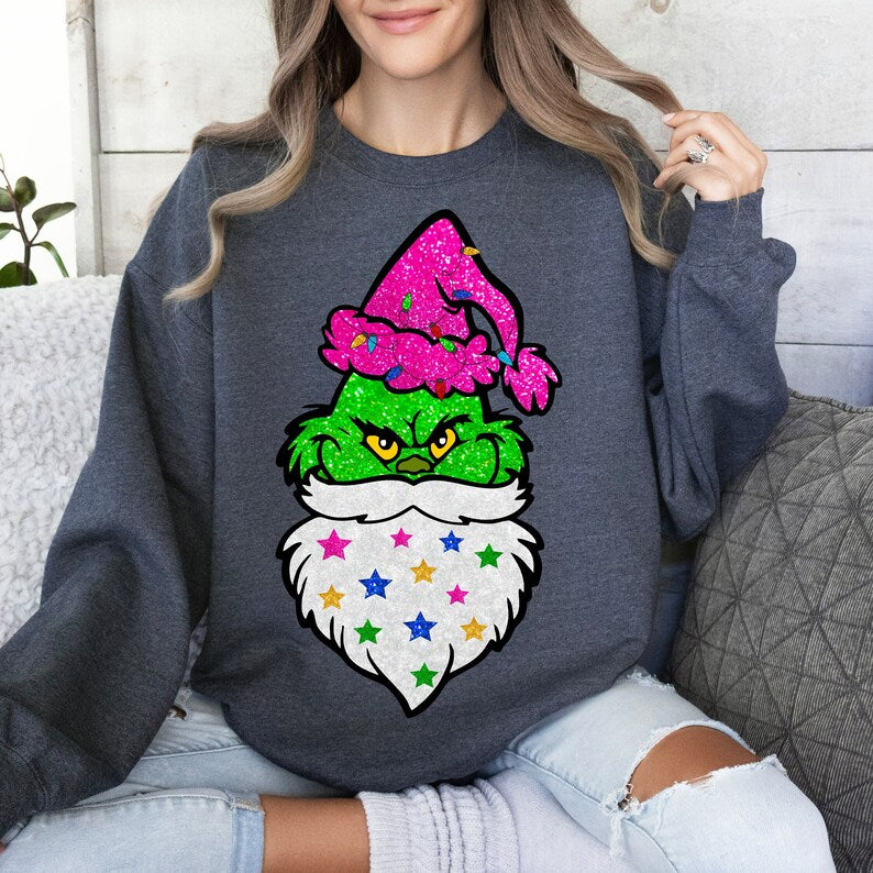 Grinch Faux glitter dtf transfer