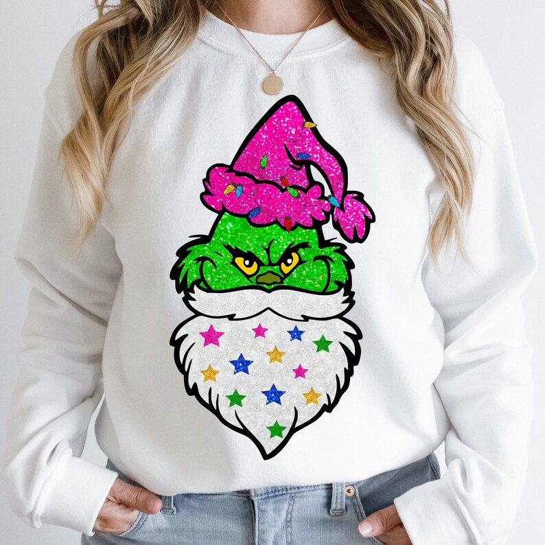 Grinch Faux glitter dtf transfer