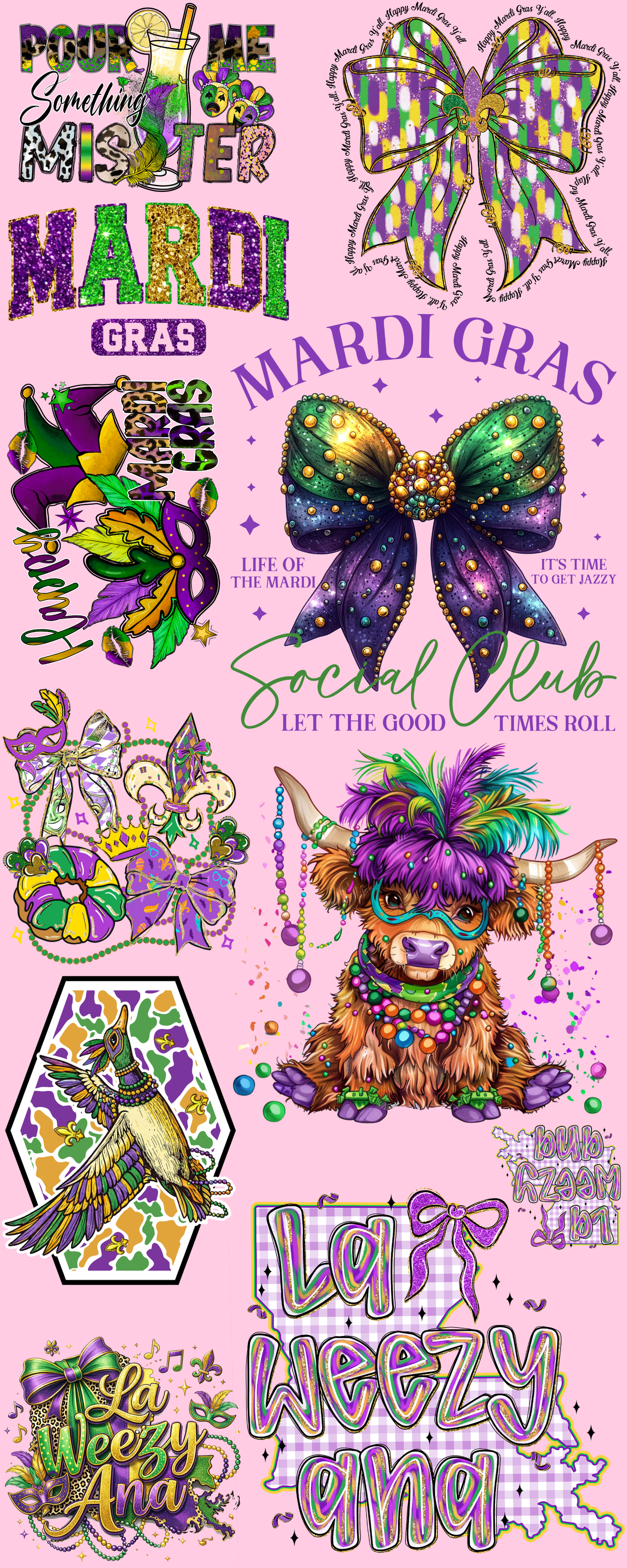 Pre-made Mardi Gras gang sheet 16x40