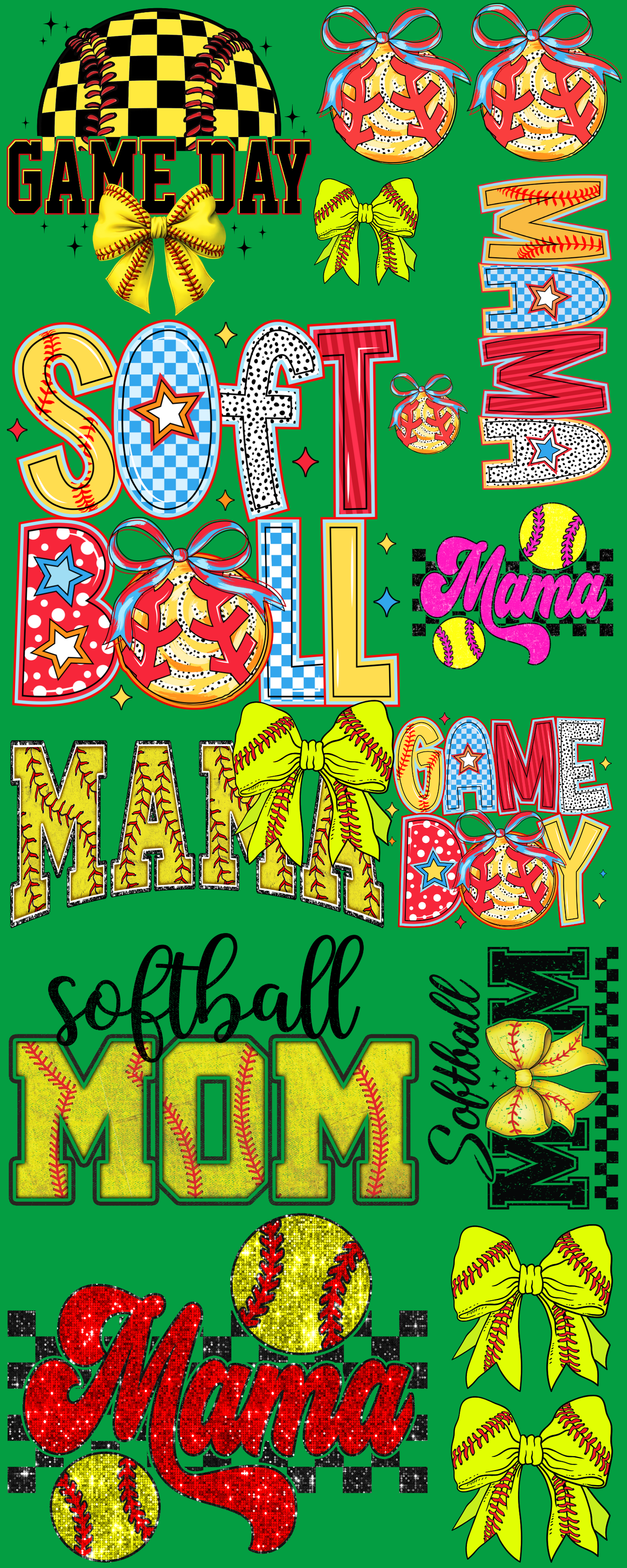 Pre-made Softball gang sheet 16x40