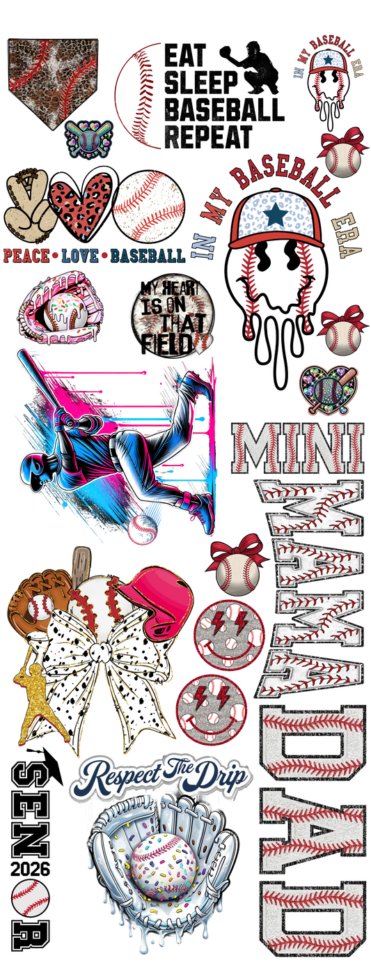 Pre-made baseball gang sheet 16x40
