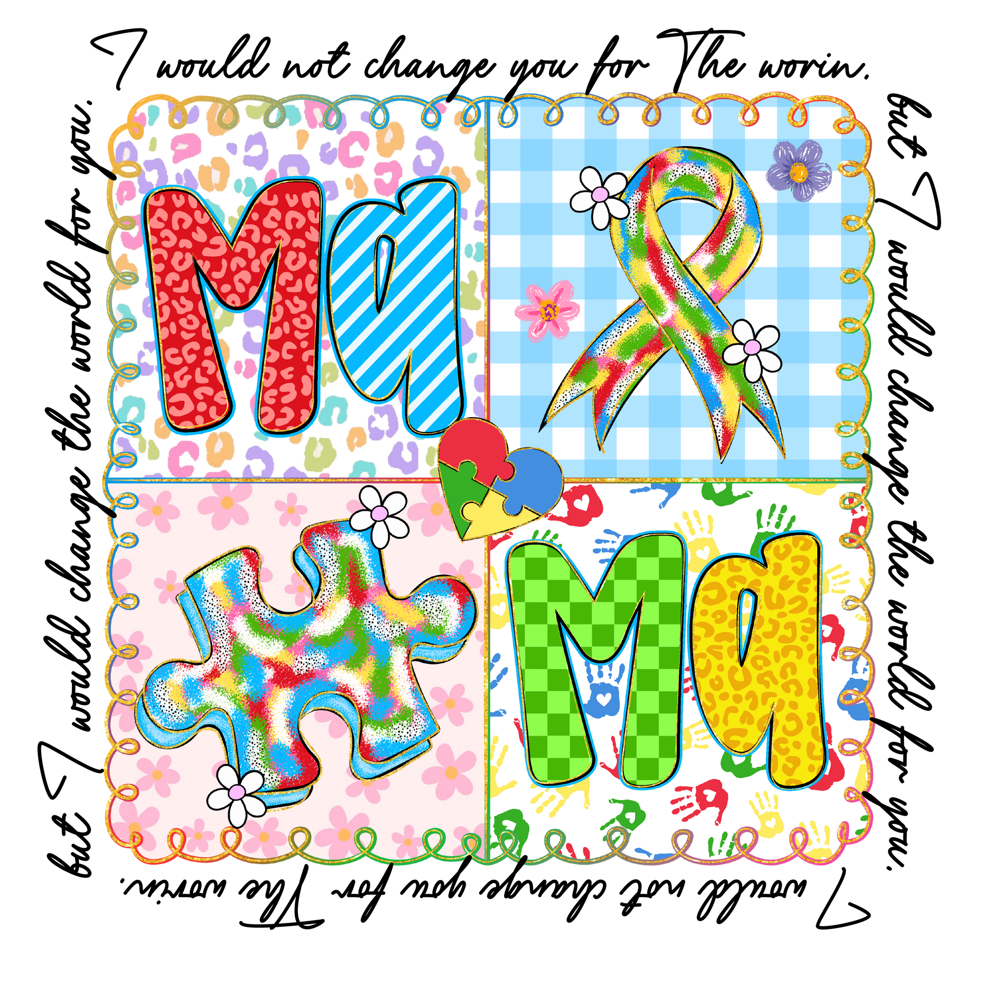 Colorful autism mama dtf transfer