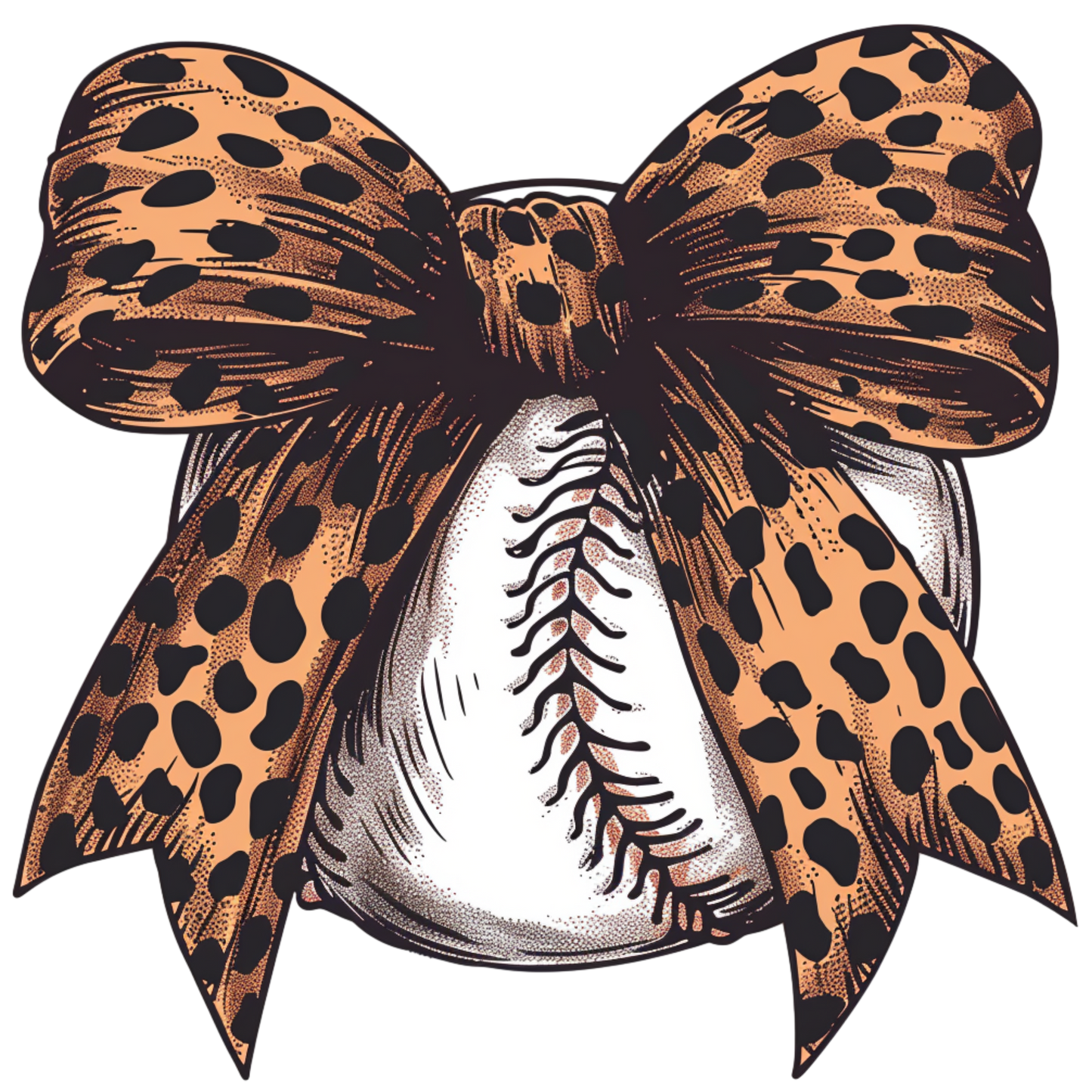 leopard bow baseball dtf transfer