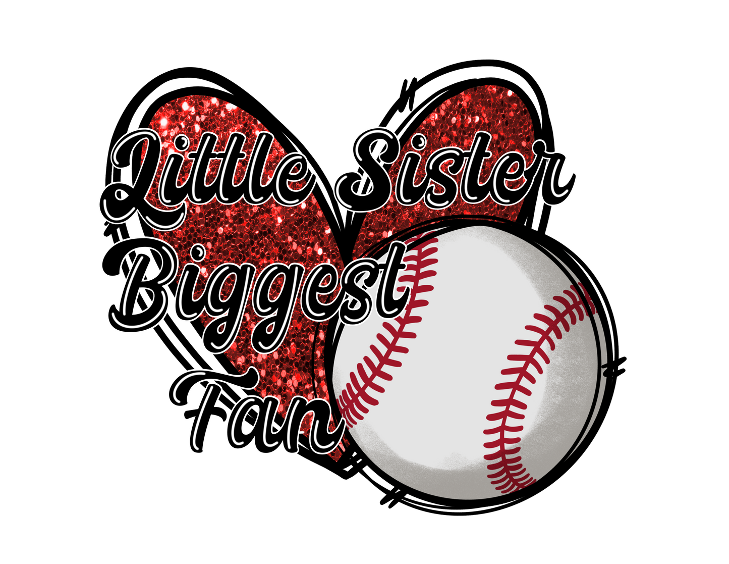 Faux glitter little sister biggest fan baseball dtf transfer