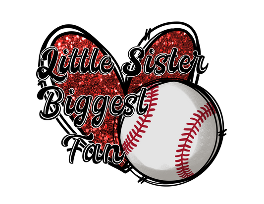 Faux glitter little sister biggest fan baseball dtf transfer