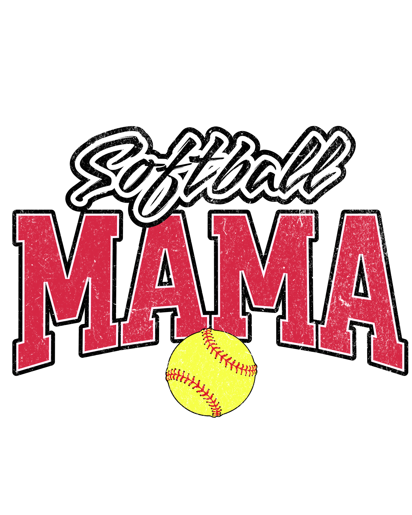 softball mama  blk and red dtf transfer