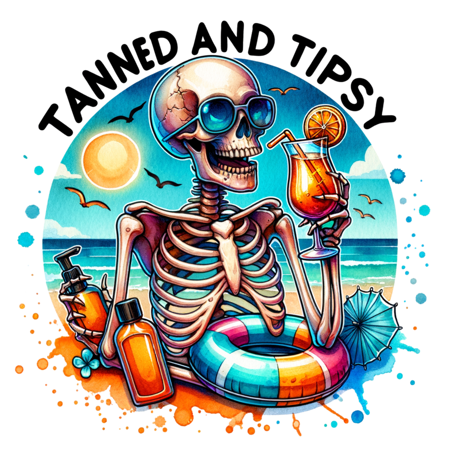 tanned and tipsy skelly dtf transfer