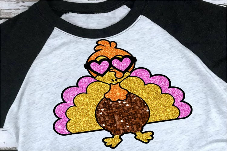 Faux glitter turkey dtf transfer