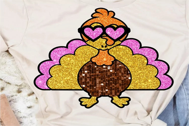 Faux glitter turkey dtf transfer